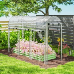 Outsunny Invernadero De Túnel 3x1x2 M Con 8 Puertas Enrollables Transparente