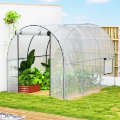 Outsunny Invernadero De Túnel 3x2x2m Con Puerta Enrollable Ventanas Transparente