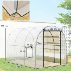 Outsunny Invernadero De Túnel 3x2x2m Con Puerta Enrollable Ventanas Transparente
