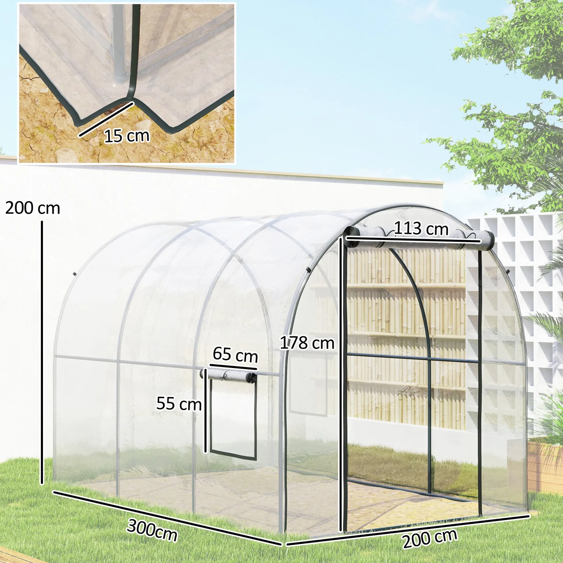 Outsunny Invernadero De Túnel 3x2x2m Con Puerta Enrollable Ventanas Transparente