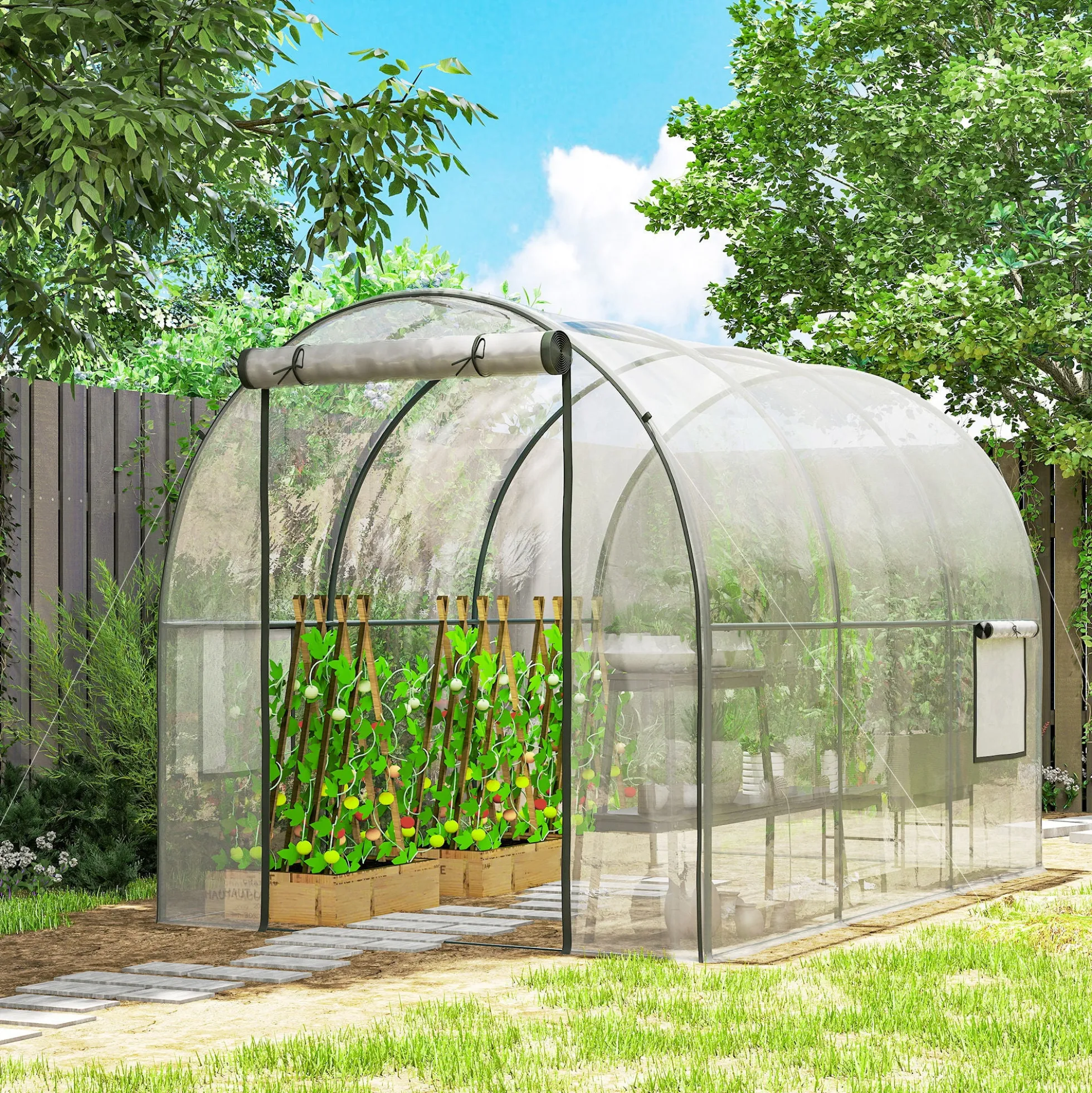 Outsunny Invernadero De Túnel 3x2x2m Con Puerta Enrollable Ventanas Transparente