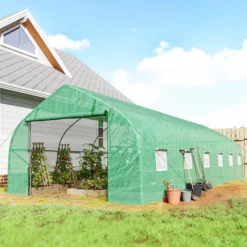 Outsunny Invernadero De Túnel 8x3x2 M Con 12 Ventanas Cubierta Pe Cultivo Verde