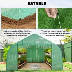 Outsunny Invernadero De Túnel 8x3x2 M Con 12 Ventanas Cubierta Pe Cultivo Verde