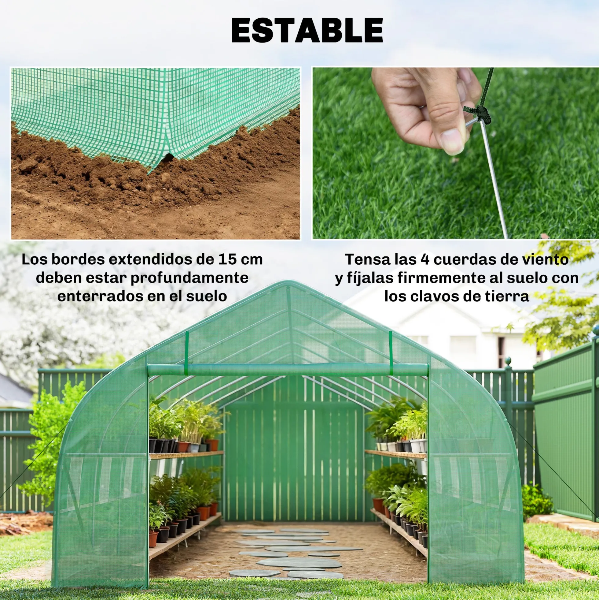 Outsunny Invernadero De Túnel 8x3x2 M Con 12 Ventanas Cubierta Pe Cultivo Verde