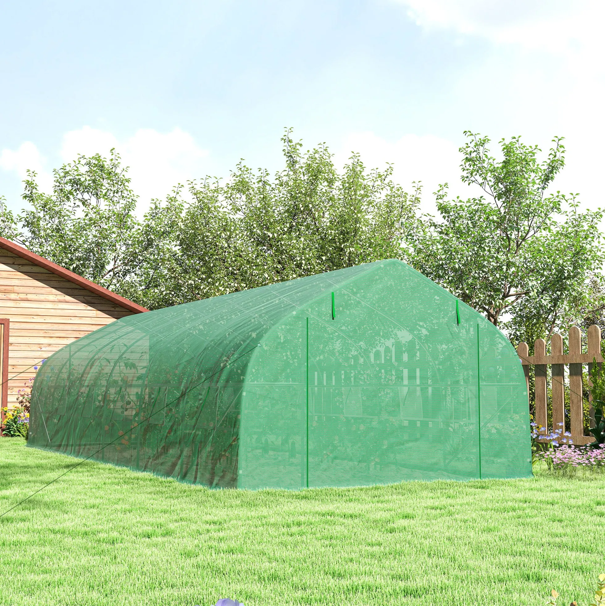 Outsunny Invernadero De Túnel 8x3x2 M Con 12 Ventanas Cubierta Pe Cultivo Verde