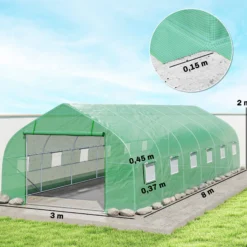 Outsunny Invernadero De Túnel 8x3x2 M Con 12 Ventanas Cubierta Pe Cultivo Verde