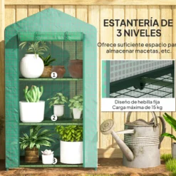 Outsunny Invernadero Jardín Terraza Con 3 Estantes Metálicos Y Puerta Enrollable