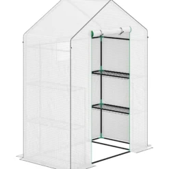 Outsunny Invernadero Para Jardín Con 1 Puerta 2 Ventanas 140x73x190 Cm Blanco