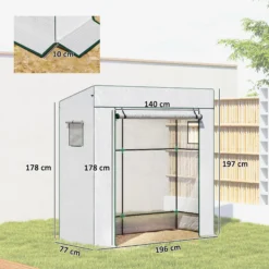 Outsunny Invernadero Pequeño Con Ventanas De Malla 196x77x197 Cm Blanco