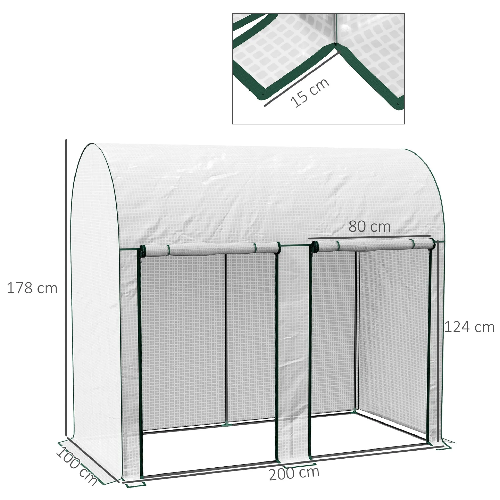 Outsunny Invernadero Pequeño Con 2 Puerta Con Cremallera 200x100x178 Cm Blanco