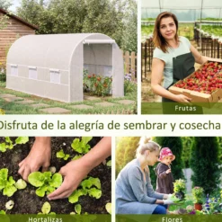 Outsunny Invernadero Túnel 400x200x200cm Con 6 Ventanas Cultivo Plantas Blanco