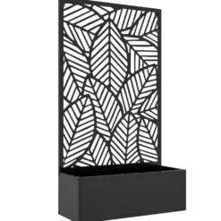 Outsunny Jardinera Con Biombo De Metal 61x23x113 Cm Negro