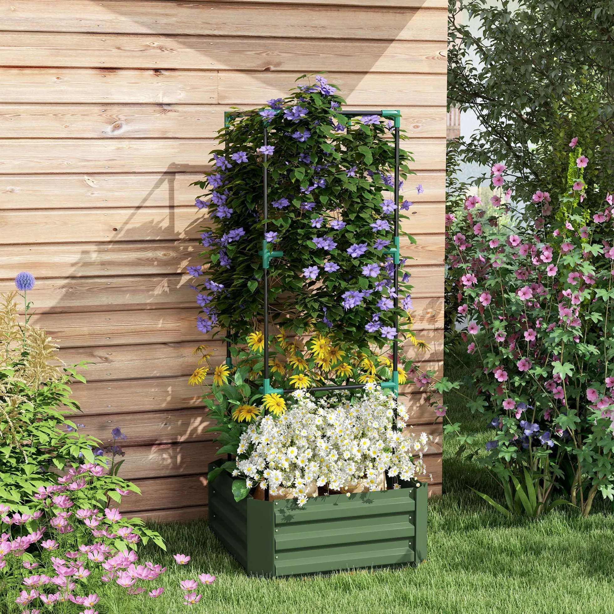 Outsunny Jardinera Con Celosía Para Plantas Trepadoras Y Fondo Abierto Verde