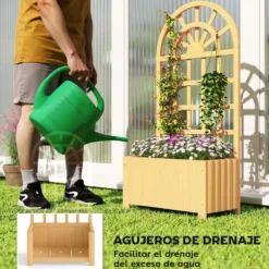 Outsunny Jardinera Con Enrejado De Madera Para Cultivos Verduras 60x30x120 Cm