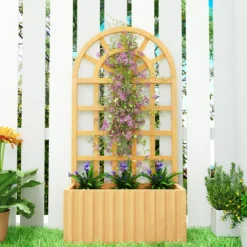 Outsunny Jardinera Con Enrejado De Madera Para Cultivos Verduras 60x30x120 Cm