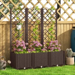 Outsunny Jardinera Con Enrejado De Pp Con Drenaje Y Amplio Espacio 120x40x135 Cm