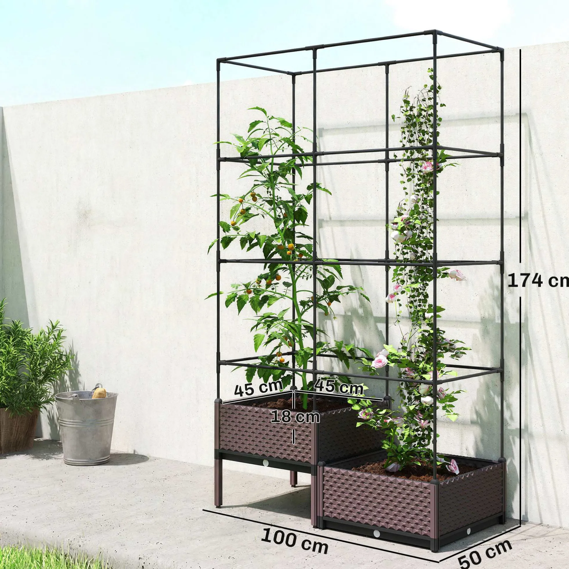 Outsunny Jardinera Con Enrejado Metálico Para Plantas Trepadoras 100x50x174 Cm