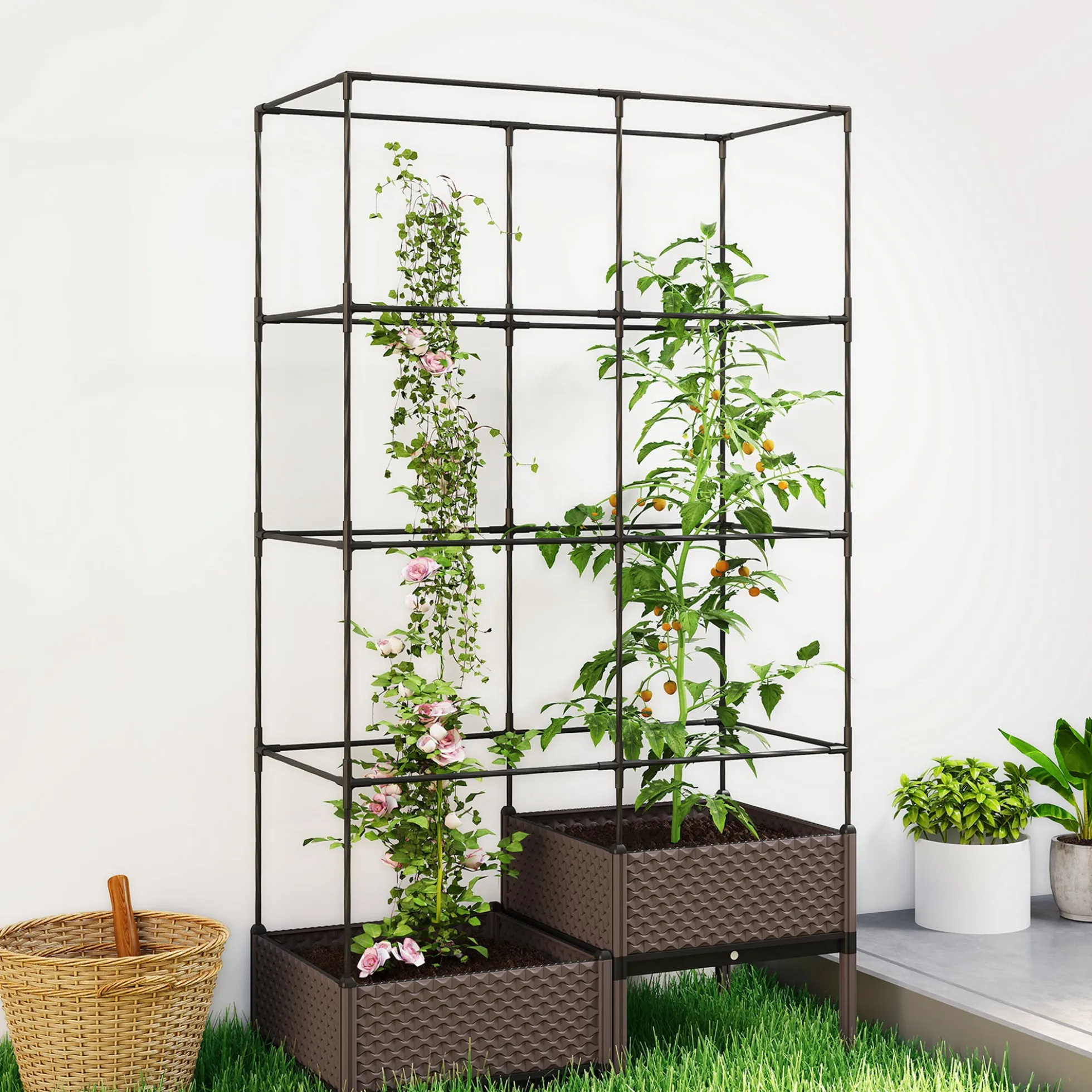 Outsunny Jardinera Con Enrejado Metálico Para Plantas Trepadoras 100x50x174 Cm