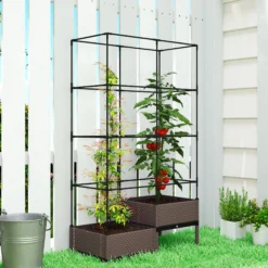Outsunny Jardinera Con Enrejado Metálico Para Plantas Trepadoras 100x50x174 Cm