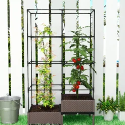 Outsunny Jardinera Con Enrejado Metálico Para Plantas Trepadoras 100x50x174 Cm