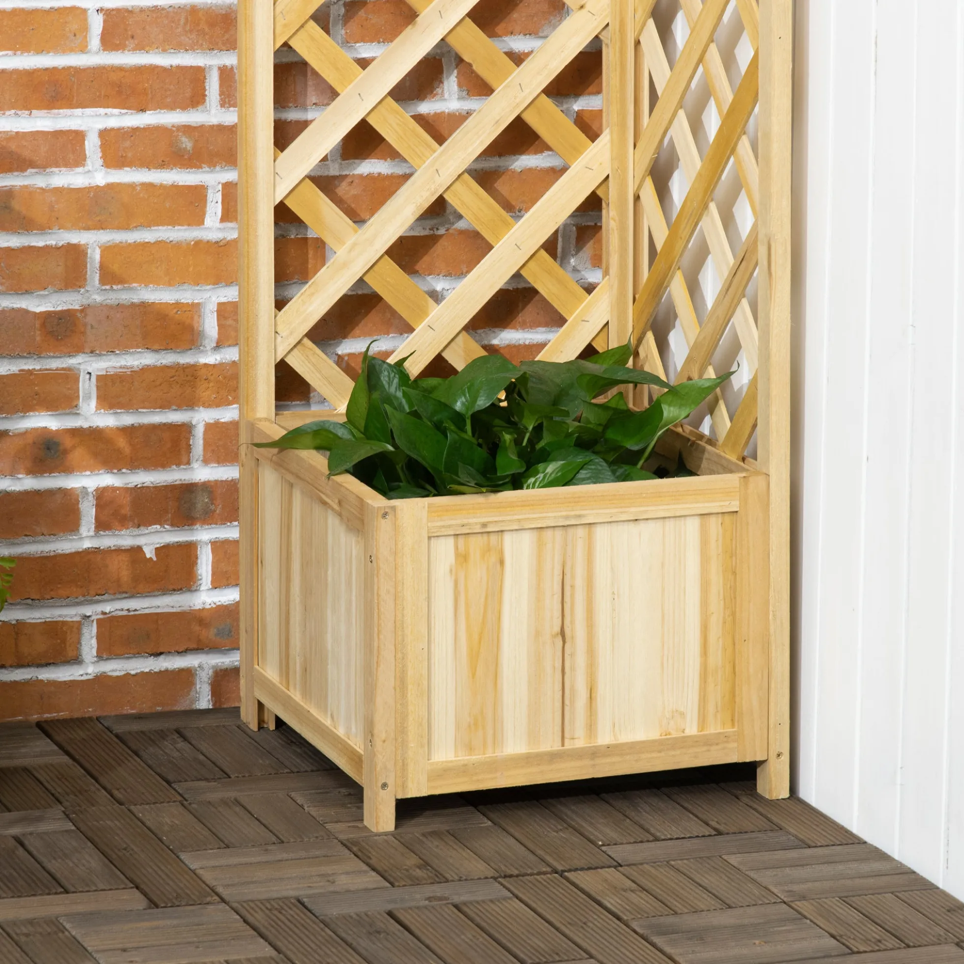 Outsunny Jardinera Con Enrejado De Madera Para Trepadoras 40x40x145 Cm Natural
