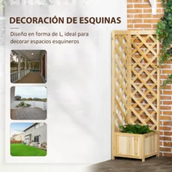 Outsunny Jardinera Con Enrejado De Madera Para Trepadoras 40x40x145 Cm Natural