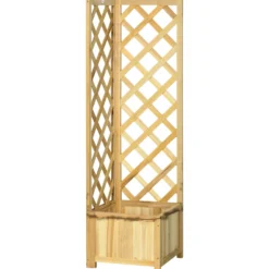 Outsunny Jardinera Con Enrejado De Madera Para Trepadoras 40x40x145 Cm Natural