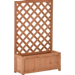 Outsunny Jardinera Con Enrejado Madera Arriate Para Trepadora 70x28x117cm Marrón