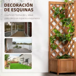Outsunny Jardinera Con Enrejado De Madera Para Trepadoras Cultivos 40x40x145 Cm