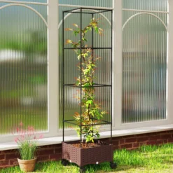 Outsunny Jardinera Con Enrejado Ruedas Para Cultivos Verduras 40x40x165 Cm