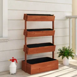Outsunny Jardinera De Madera De 4 Niveles Con Orificios De Drenaje Marrón
