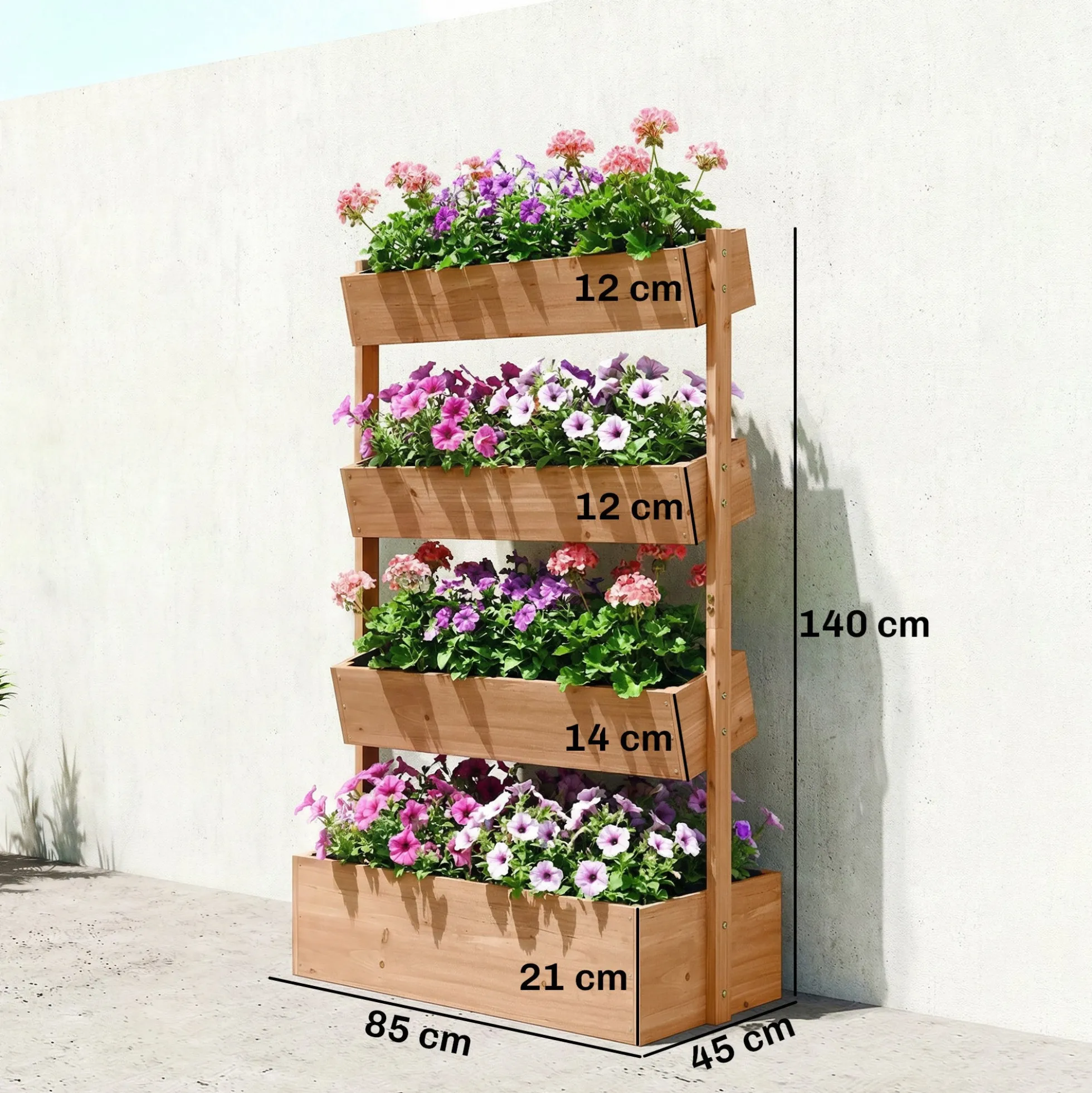 Outsunny Jardinera De Madera De 4 Niveles Con Orificios De Drenaje Marrón