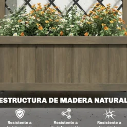 Outsunny Jardinera De Madera Con Enrejado Metálico Y Ruedas Carbonizado