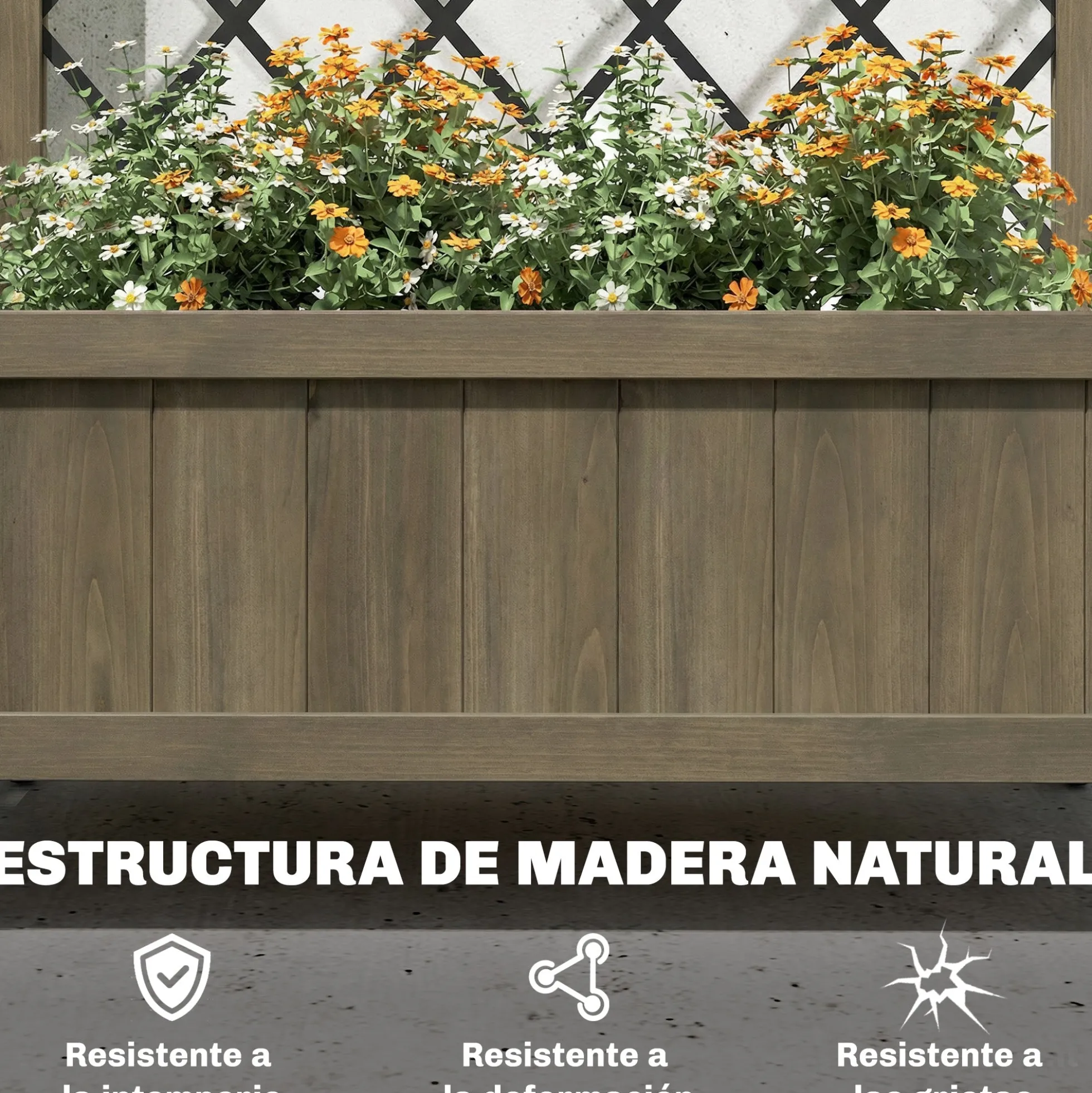 Outsunny Jardinera De Madera Con Enrejado Metálico Y Ruedas Carbonizado