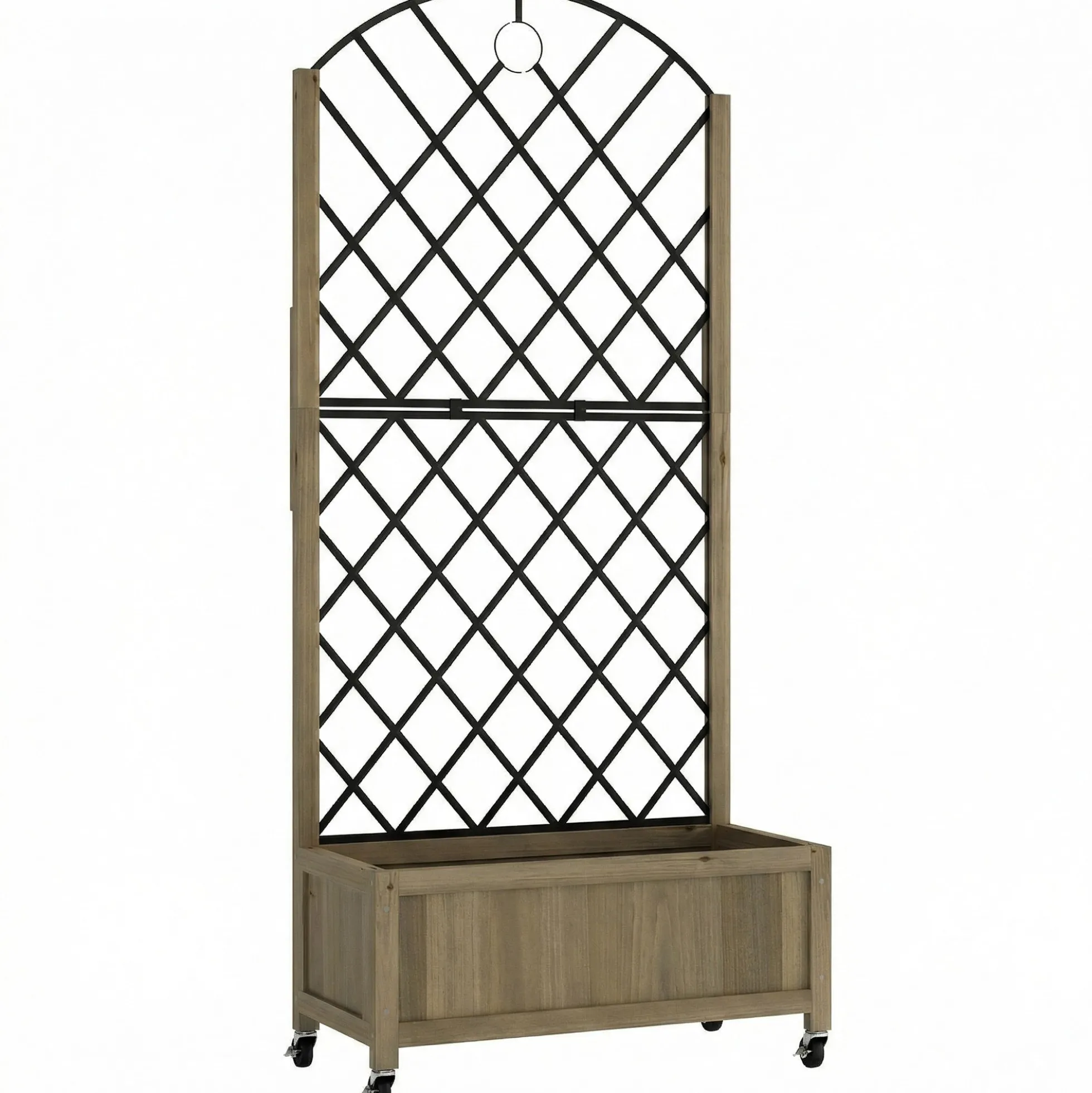 Outsunny Jardinera De Madera Con Enrejado Metálico Y Ruedas Carbonizado