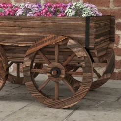 Outsunny Jardinera De Madera En Forma De Carrito 120x41x54 Cm Carbonizado