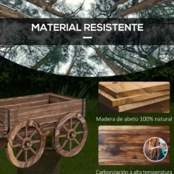 Outsunny Jardinera De Madera En Forma De Carrito 120x41x54 Cm Carbonizado