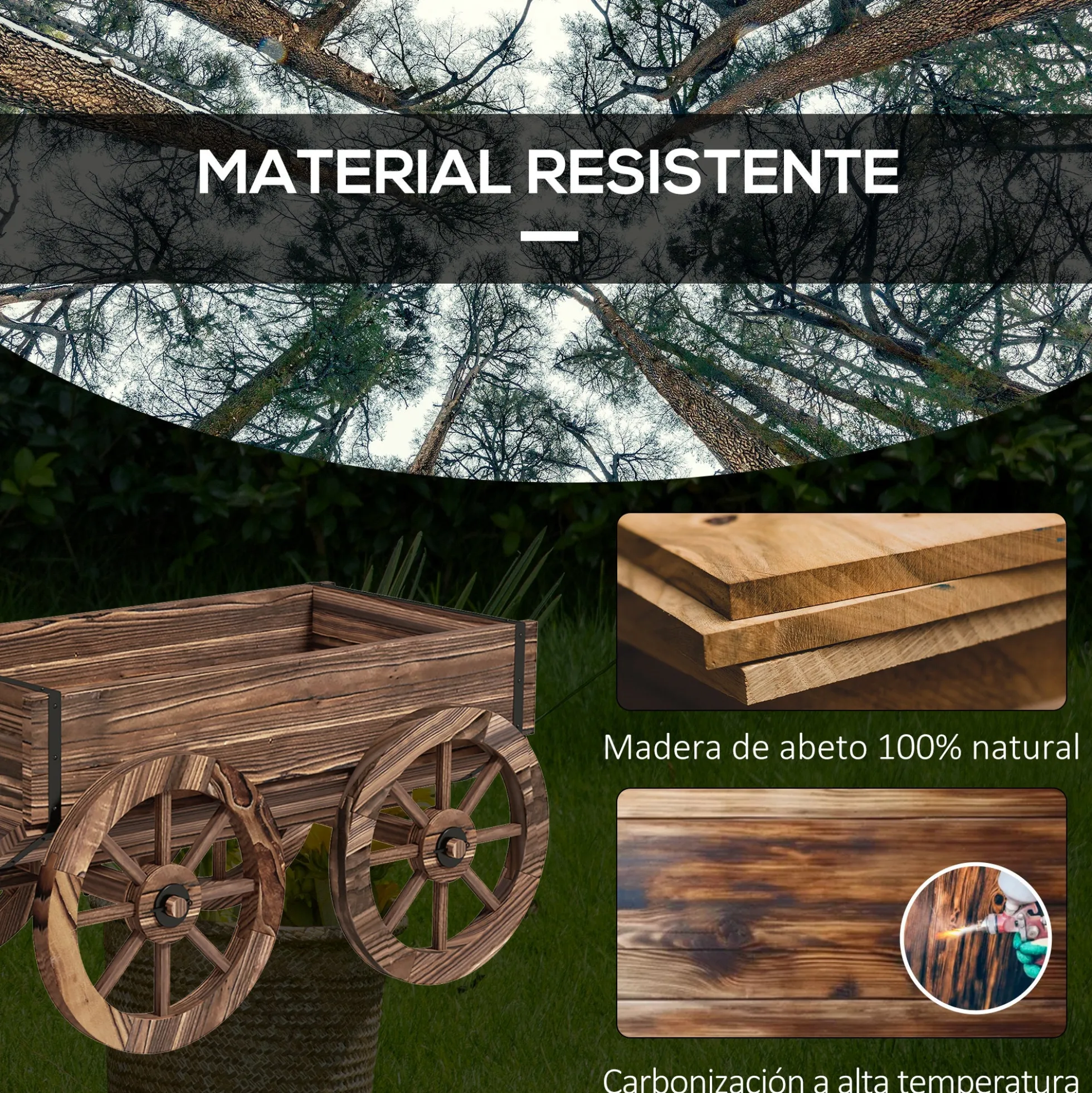 Outsunny Jardinera De Madera En Forma De Carrito 120x41x54 Cm Carbonizado