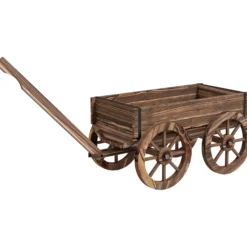 Outsunny Jardinera De Madera En Forma De Carrito 120x41x54 Cm Carbonizado