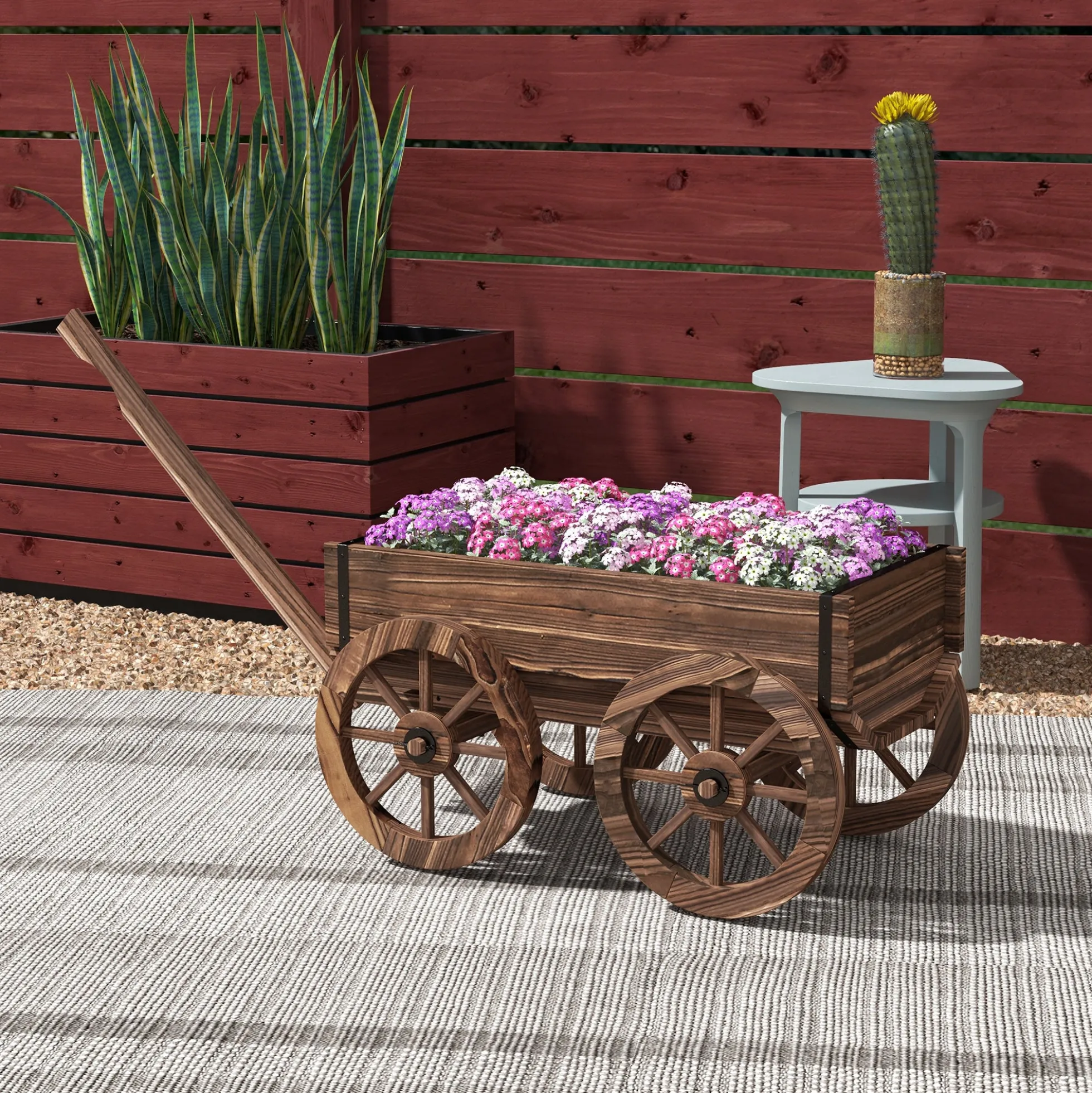 Outsunny Jardinera De Madera En Forma De Carrito 120x41x54 Cm Carbonizado