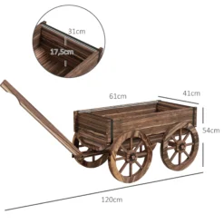 Outsunny Jardinera De Madera En Forma De Carrito 120x41x54 Cm Carbonizado
