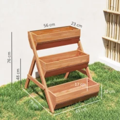 Outsunny Jardinera De Madera De 3 Niveles Con Orificios De Drenaje Marrón