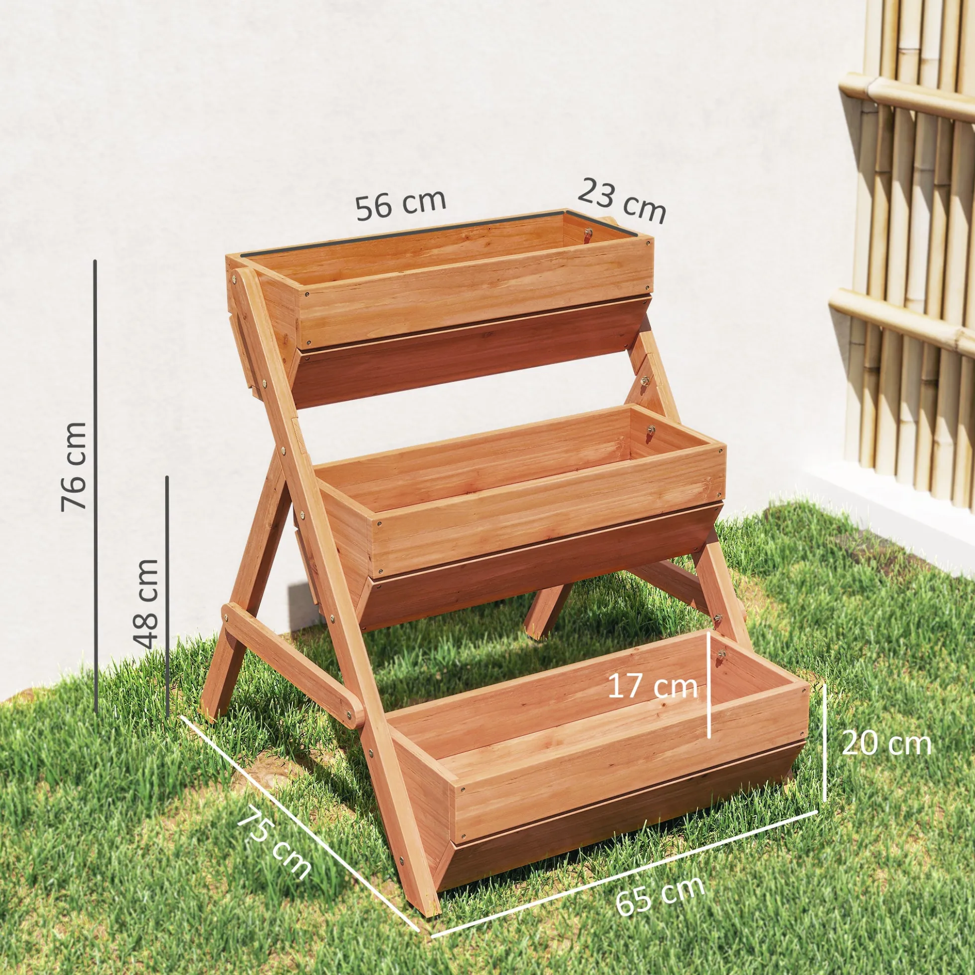 Outsunny Jardinera De Madera De 3 Niveles Con Orificios De Drenaje Marrón