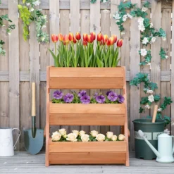 Outsunny Jardinera De Madera De 3 Niveles Con Orificios De Drenaje Marrón