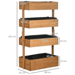 Outsunny Jardinera De Madera De 4 Niveles Con Orificios De Drenaje Naranja