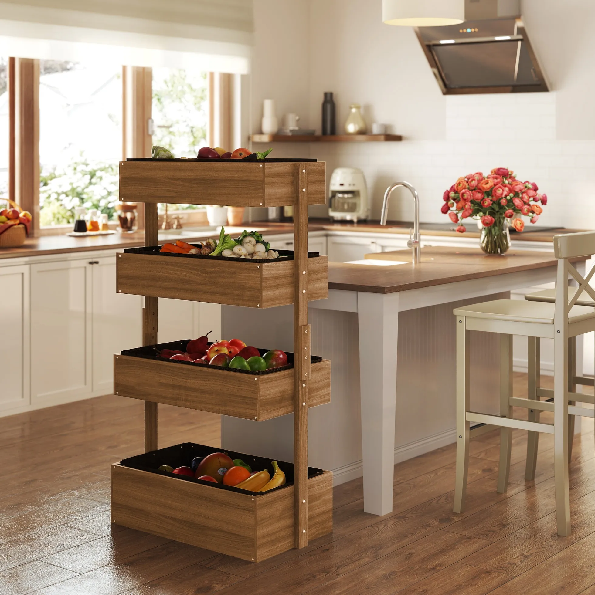 Outsunny Jardinera De Madera De 4 Niveles Con Orificios De Drenaje Naranja