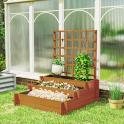 Outsunny Jardinera De 3 Niveles Con Enrejado Para Cultivos Verduras 95x95x110 Cm