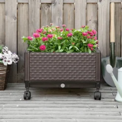 Outsunny Jardinera De Plástico Con Ruedas Para Cultivo De Plantas 50x50x33 Cm