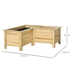 Outsunny Jardinera Elevada De Madera En Forma De L 120x120x50 Cm Natural