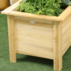Outsunny Jardinera Elevada De Madera En Forma De L 120x120x50 Cm Natural